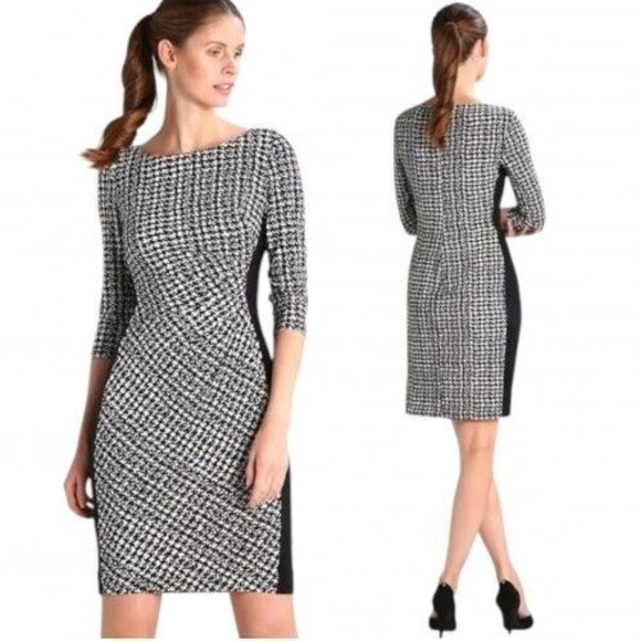 Lauren Ralph Lauren Dresses & Skirts - RALPH LAUREN Houndstooth Colorblock Sheath Dress Size 14 Slimming Black White